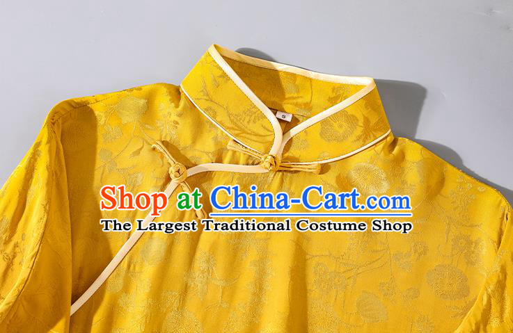 Asian Chinese Traditional Shanghai Beauty Qipao Dress Clothing Classical Golden Silk Cheongsam