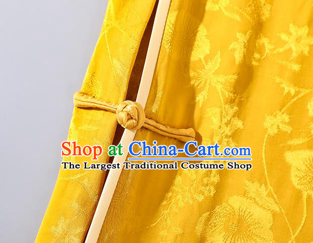 Asian Chinese Traditional Shanghai Beauty Qipao Dress Clothing Classical Golden Silk Cheongsam