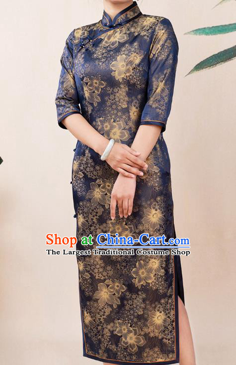 Asian Chinese Classical Rich Woman Cheongsam Costume Traditional Elderly Mother Brocade Qipao Dress