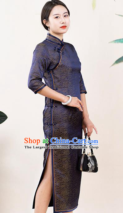 Asian Chinese Classical Elderly Mother Silk Cheongsam Costume Traditional Song Brocade Qipao Dress