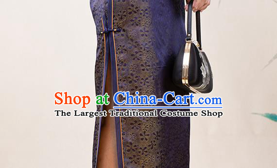 Asian Chinese Classical Elderly Mother Silk Cheongsam Costume Traditional Song Brocade Qipao Dress