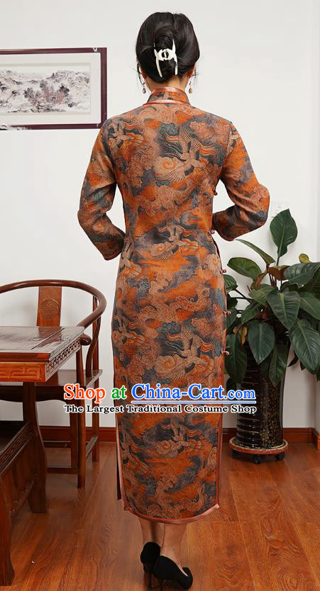 Asian Chinese Classical Young Lady Silk Cheongsam Costume Traditional Stage Performance Qipao Dress