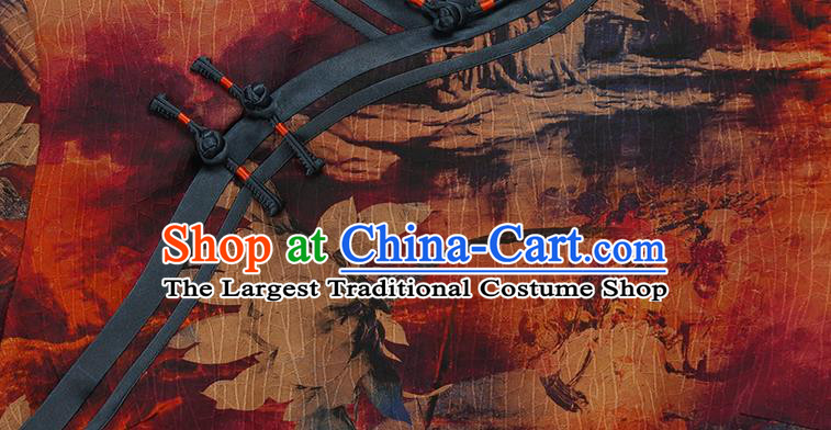 Asian Chinese Classical Mangnolia Pattern Orange Silk Cheongsam Costume Traditional Gambiered Guangdong Gauze Qipao Dress