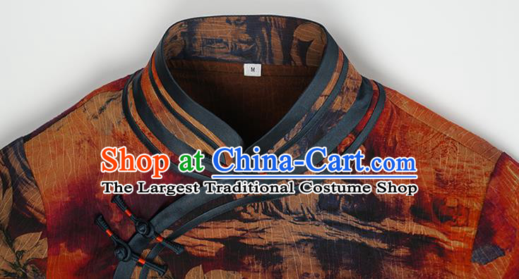 Asian Chinese Classical Mangnolia Pattern Orange Silk Cheongsam Costume Traditional Gambiered Guangdong Gauze Qipao Dress