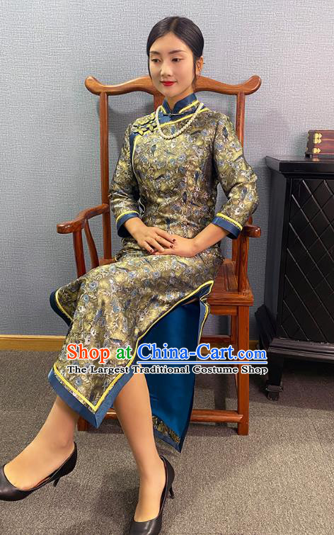 Asian Chinese Traditional Dance Stage Performance Qipao Dress Classical Noble Mistress Silk Cheongsam Costume