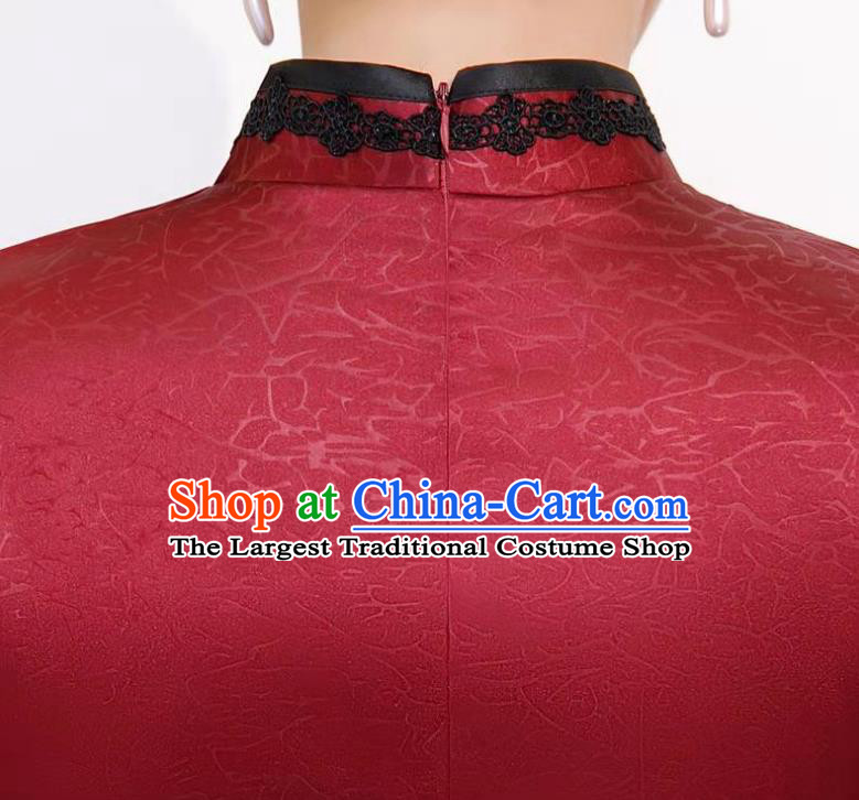 Chinese Stage Show Red Silk Qipao Dress National Young Woman Cheongsam Party Clothing