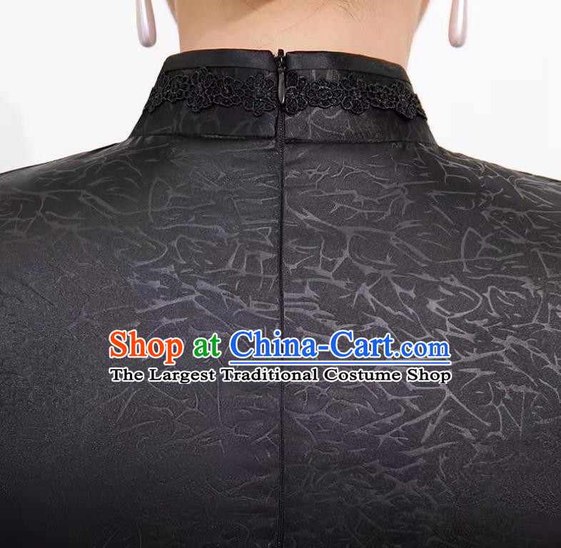 Chinese Party Compere Clothing Stage Show Black Silk Qipao Dress National Young Woman Cheongsam