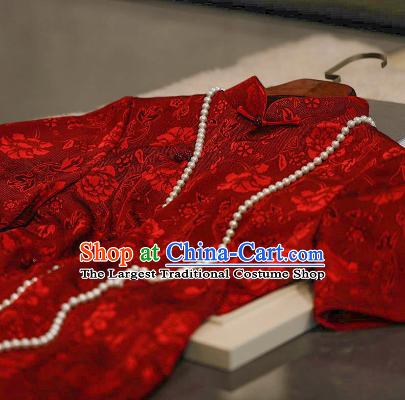 Chinese Traditional Wedding Qipao Dress Clothing Bride Red Velvet Cheongsam