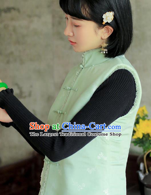 Chinese Traditional Embroidered Light Green Waistcoat Costume National Women Tang Suit Vest