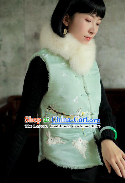 Chinese Traditional Embroidered Light Green Waistcoat Costume National Women Tang Suit Vest