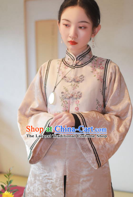 China Tang Suit Outer Garment Traditional Pink Brocade Overcoat Costume National Woman Cotton Wadded Jacket