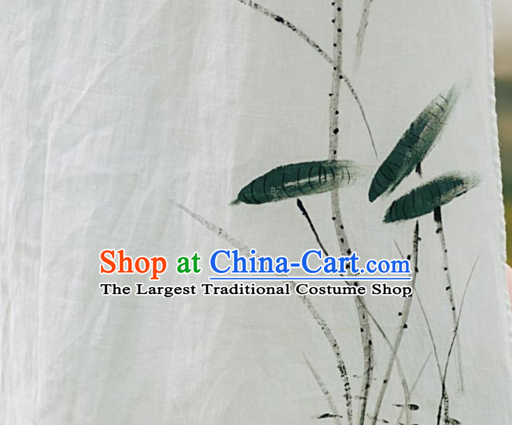 China National Light Green Qipao Dress Clothing Traditional Hand Painting Lotus Cheongsam