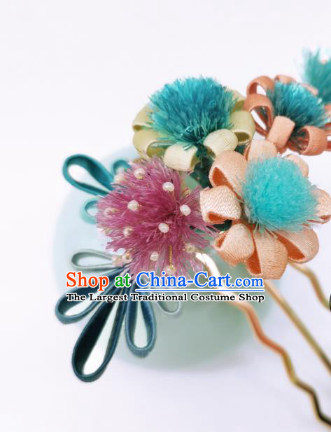 Chinese Traditional Hanfu Dandelion Hair Accessories Handmade Silk Flowers Hair Comb