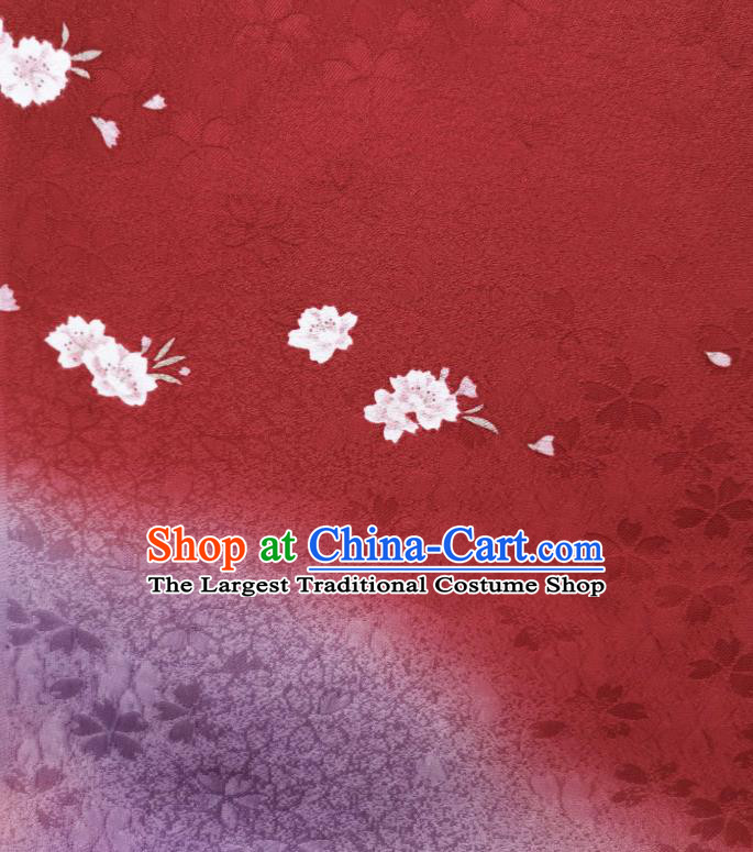 Japanese Kimono Classical Sakura Pattern Tapestry Drapery Asian Japan Red Brocade Traditional Silk Fabric