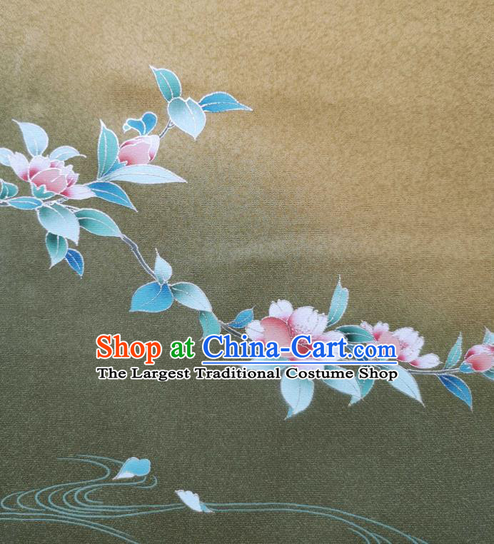 Asian Japan Traditional Peach Blossom Pattern Silk Fabric Brocade Japanese Kimono Tapestry Drapery