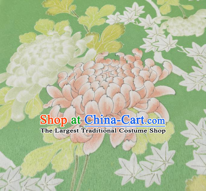 Japan Classical Chrysanthemum Pattern Brocade Asian Traditional Cloth Drapery Japanese Kimono Green Silk Fabric