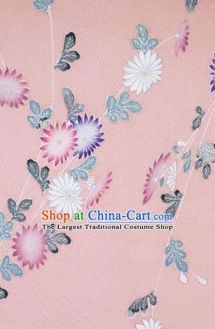 Asian Traditional Satin Drapery Japanese Kimono Pink Silk Fabric Japan Classical Chrysanthemum Pattern Brocade