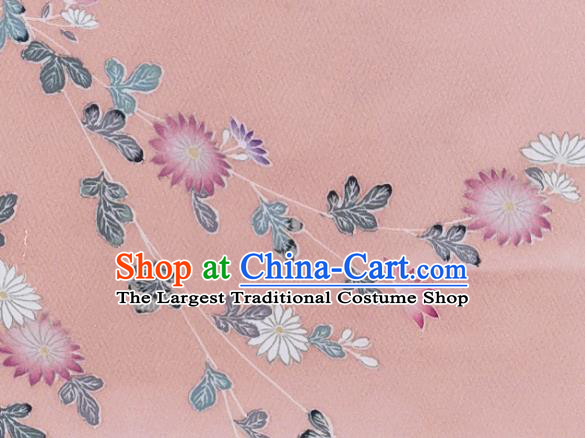 Asian Traditional Satin Drapery Japanese Kimono Pink Silk Fabric Japan Classical Chrysanthemum Pattern Brocade