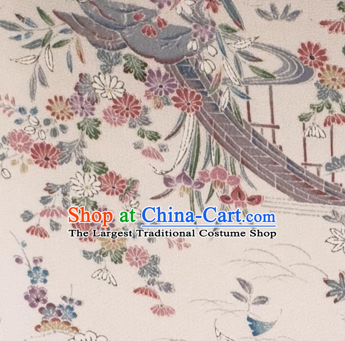 Japanese Kimono Beige Silk Fabric Japan Classical Chrysanthemum Pattern Brocade Asian Traditional Satin Drapery