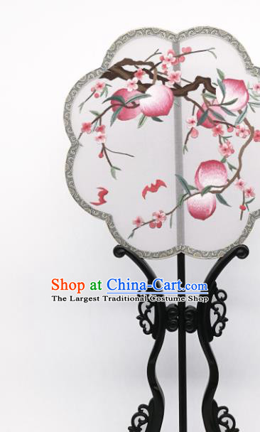 China Classical Silk Fan Traditional Song Dynasty Princess Palace Fan Suzhou Embroidered Peach Flowers Fan