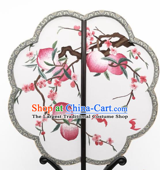 China Classical Silk Fan Traditional Song Dynasty Princess Palace Fan Suzhou Embroidered Peach Flowers Fan