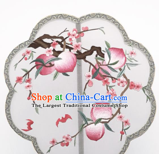 China Classical Silk Fan Traditional Song Dynasty Princess Palace Fan Suzhou Embroidered Peach Flowers Fan