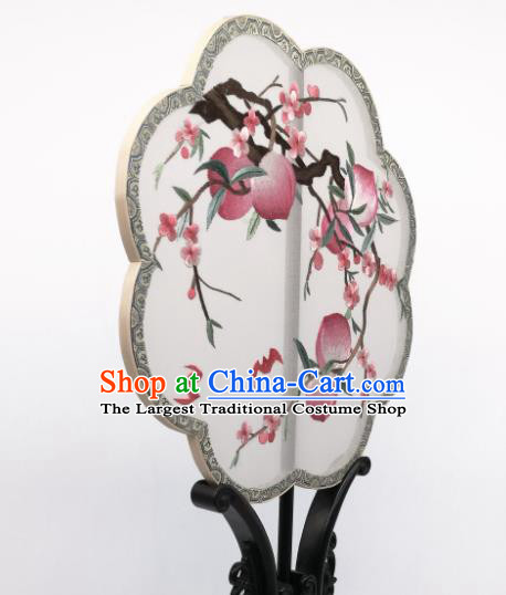 China Classical Silk Fan Traditional Song Dynasty Princess Palace Fan Suzhou Embroidered Peach Flowers Fan