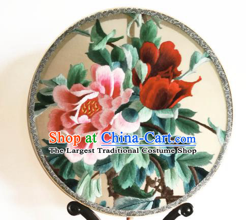 China Traditional Hanfu Circular Palace Fan Suzhou Embroidery Peony Fan Classical Double Side Silk Fan