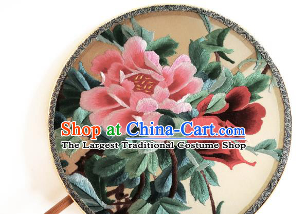 China Traditional Hanfu Circular Palace Fan Suzhou Embroidery Peony Fan Classical Double Side Silk Fan