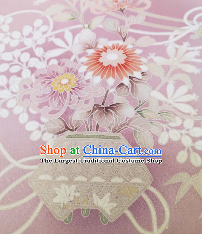Japan Hand Painting Peony Chrysanthemum Lilac Brocade Asian Traditional Silk Fabric Japanese Kimono Tapestry