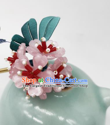 Chinese Traditional Song Dynasty Hanfu Pink Azalea Hairpin Handmade Ancient Princess Hair Stick