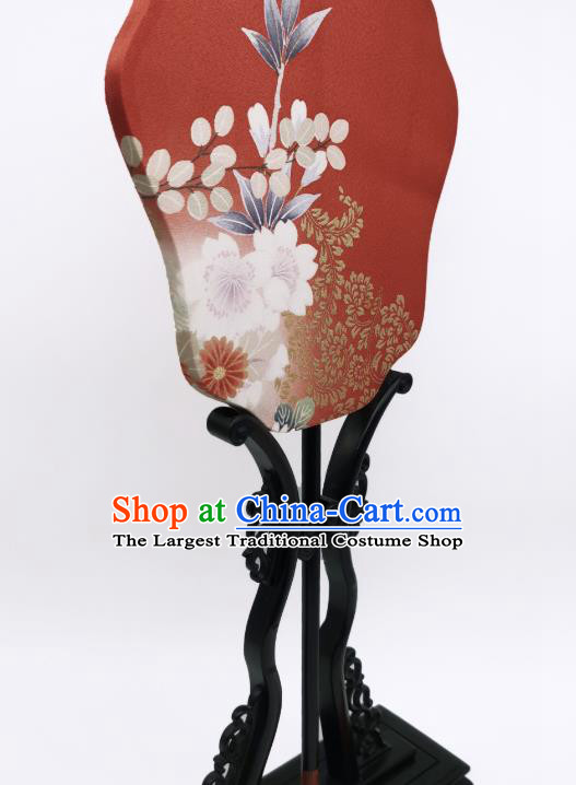 China Classical Hanfu Fans Hand Painting Flowers Palace Fan Traditional Wedding Red Silk Fan