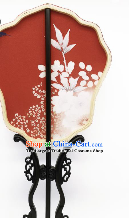 China Classical Hanfu Fans Hand Painting Flowers Palace Fan Traditional Wedding Red Silk Fan