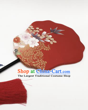 China Classical Hanfu Fans Hand Painting Flowers Palace Fan Traditional Wedding Red Silk Fan