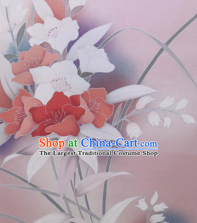 Japan Kimono Pink Brocade Material Asian Japanese Yukata Hand Painting Flowers Tapestry Traditional Silk Fabric
