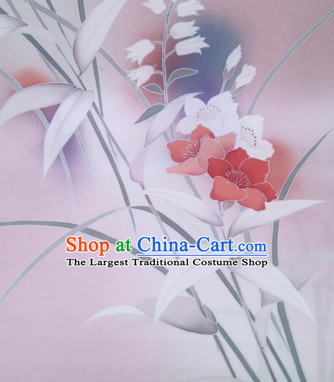 Japan Kimono Pink Brocade Material Asian Japanese Yukata Hand Painting Flowers Tapestry Traditional Silk Fabric