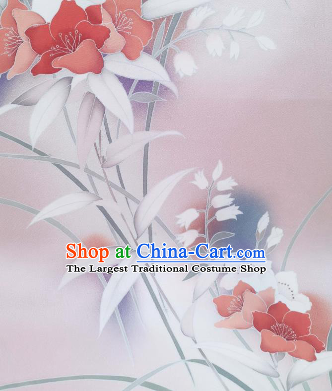 Japan Kimono Pink Brocade Material Asian Japanese Yukata Hand Painting Flowers Tapestry Traditional Silk Fabric