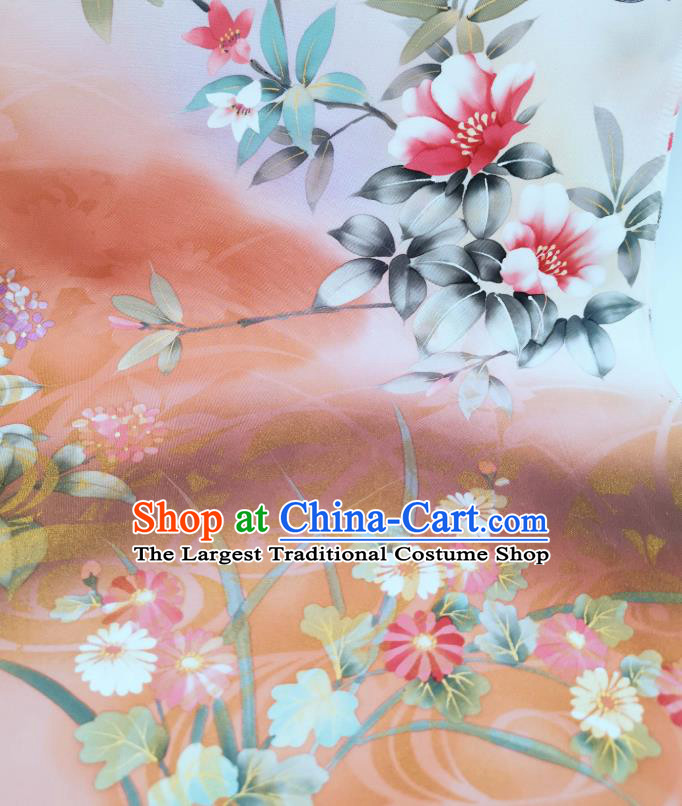 Asian Japanese Kimono Tapestry Traditional Hand Painting Flowers Silk Fabric Japan Brocade Material