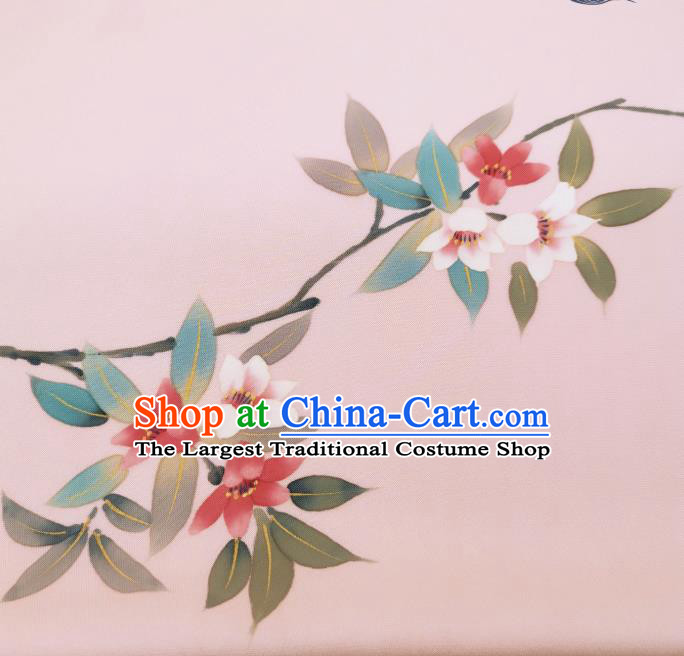 Asian Japan Traditional Hand Painting Pink Silk Fabric Brocade Material Japanese Kimono Cloth