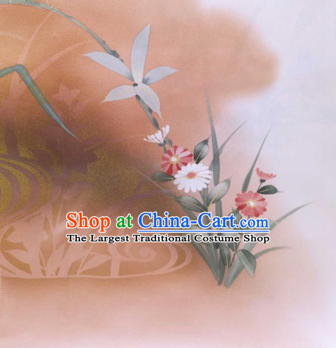 Asian Japan Traditional Hand Painting Pink Silk Fabric Brocade Material Japanese Kimono Cloth
