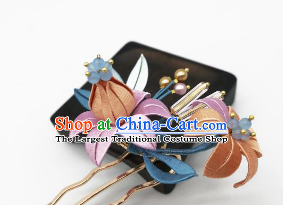 Chinese Traditional Hair Accessories Hanfu Hairpin Handmade Ancient Palace Lady Silk Flower Hair Stick
