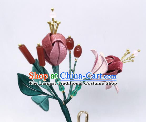 Chinese Traditional Song Dynasty Hair Accessories Hanfu Hairpin Handmade Ancient Palace Princess Silk Begonia Hair Stick