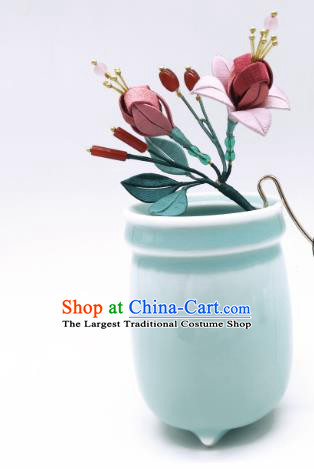 Chinese Traditional Song Dynasty Hair Accessories Hanfu Hairpin Handmade Ancient Palace Princess Silk Begonia Hair Stick