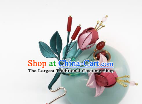 Chinese Traditional Song Dynasty Hair Accessories Hanfu Hairpin Handmade Ancient Palace Princess Silk Begonia Hair Stick
