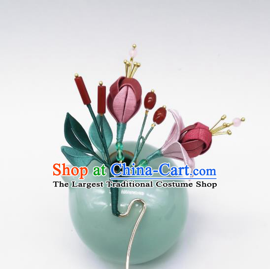 Chinese Traditional Song Dynasty Hair Accessories Hanfu Hairpin Handmade Ancient Palace Princess Silk Begonia Hair Stick