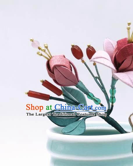 Chinese Traditional Song Dynasty Hair Accessories Hanfu Hairpin Handmade Ancient Palace Princess Silk Begonia Hair Stick