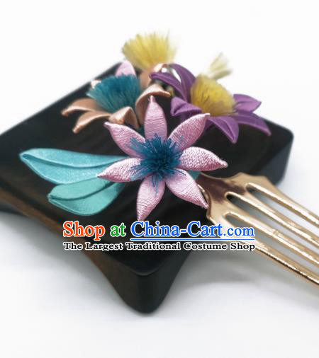 Chinese Traditional Hanfu Hairpin Hair Accessories Handmade Ancient Princess Purple Silk Flowers Hair Comb