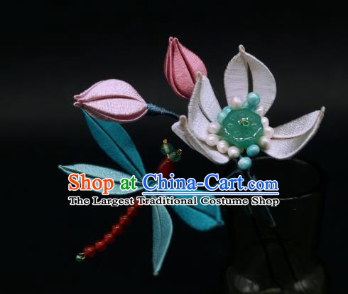 Chinese Handmade Hanfu Hair Accessories Traditional Hair Stick Ancient Princess Silk Lotus Dragonfly Hairpin