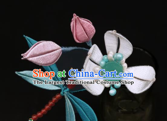 Chinese Handmade Hanfu Hair Accessories Traditional Hair Stick Ancient Princess Silk Lotus Dragonfly Hairpin