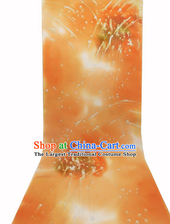 Traditional Japanese Yukata Damask Asian Japan Orange Brocade Tapestry Classical Kimono Silk Fabric